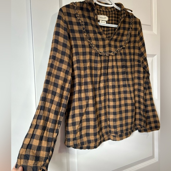 indi & cold gingham plaid ruffle pull over long sleeve blouse - Picture 6 of 8